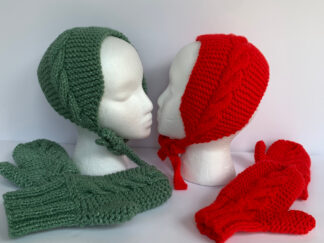 “Retro” Ear Warmer Cabled Cap and Mittens